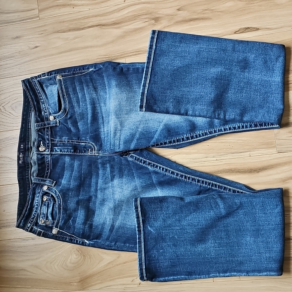 Miss Me Dark Blue Boot Cut Jeans with Decorative Pocket - Picture 3 of 13
